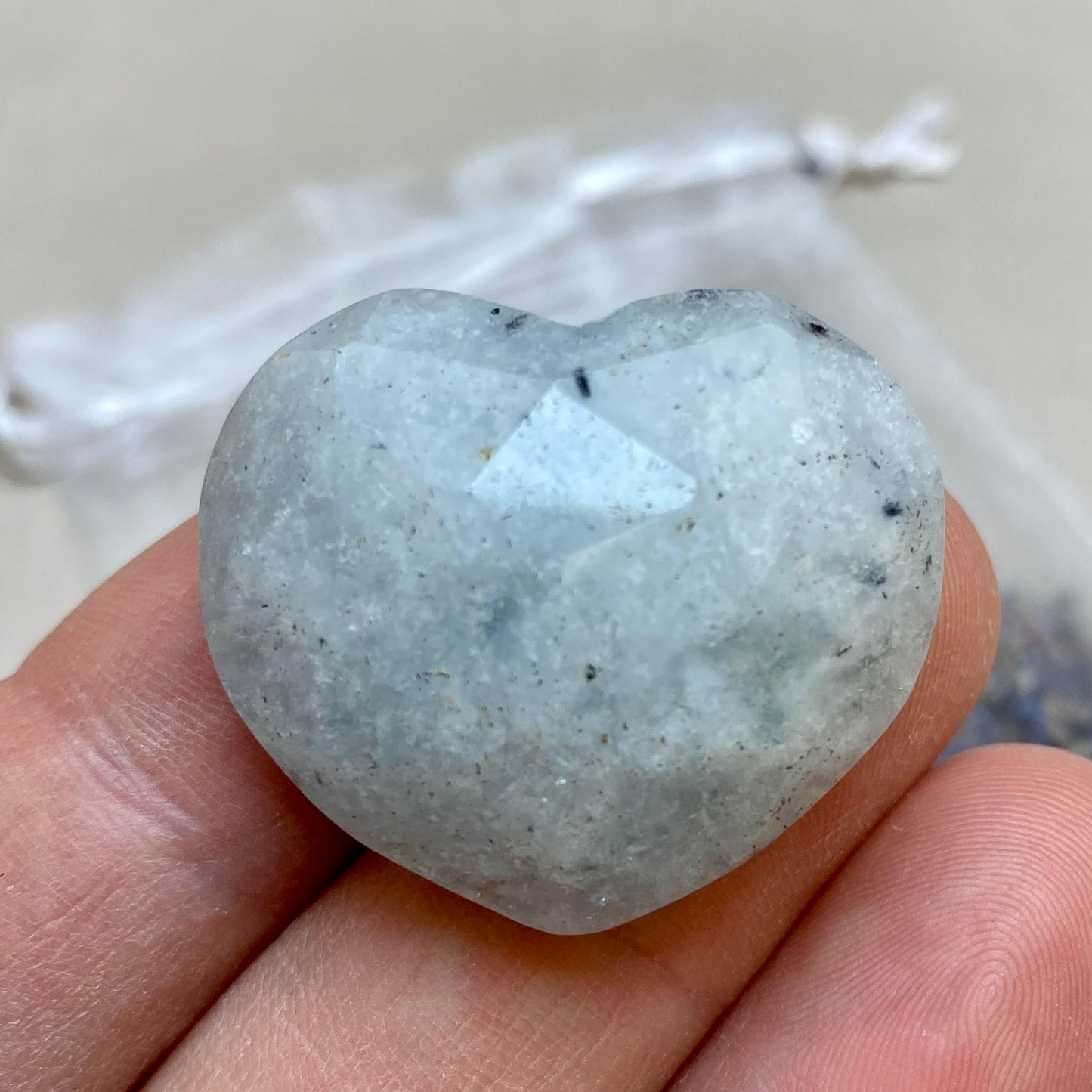 Facetteret Akvamarin hjerte 3,2 cm